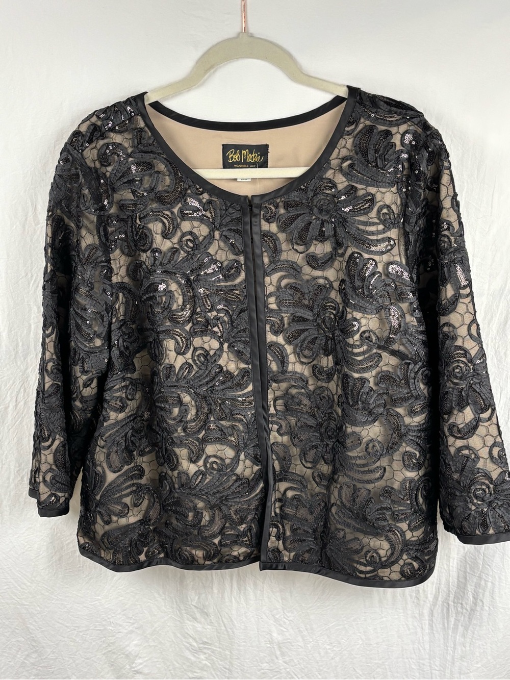 NWT Bob Mackie women’s XL Black Sequin Lace Tunic Jacket wearable Art